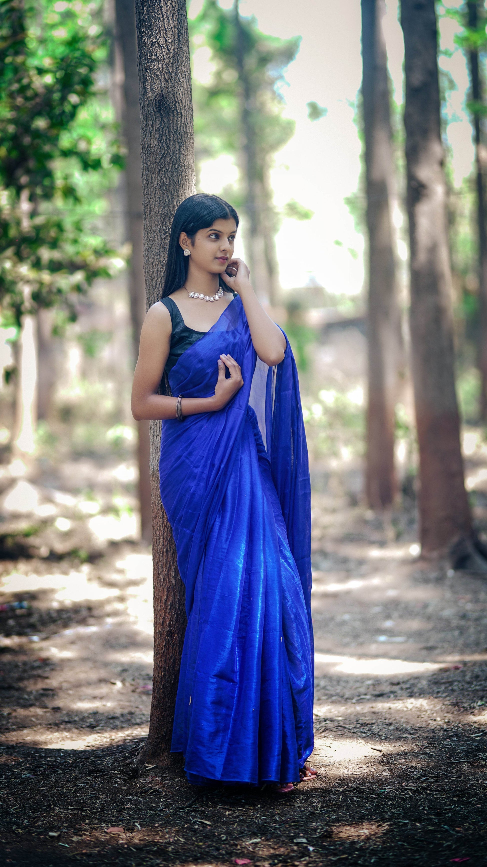 Metallic Tissue Saree - Dark Blue - - Laxha Clothing - www.laxhaclothing.com
