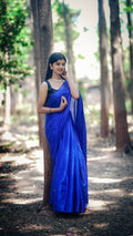 Metallic Tissue Saree - Dark Blue - - Laxha Clothing - www.laxhaclothing.com