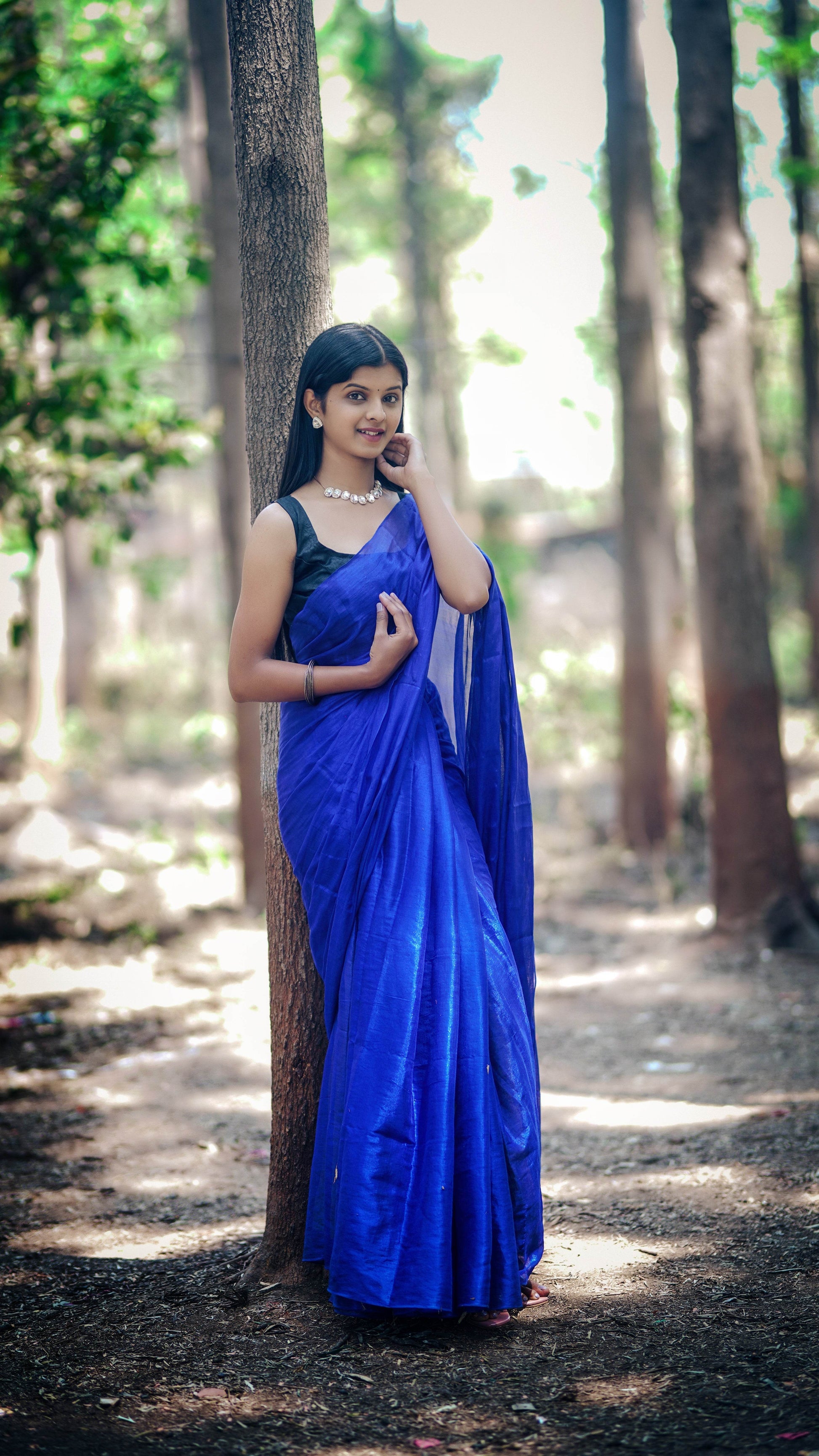 Metallic Tissue Saree - Dark Blue - - Laxha Clothing - www.laxhaclothing.com