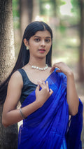 Metallic Tissue Saree - Dark Blue - - Laxha Clothing - www.laxhaclothing.com