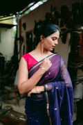 Traditional Maheshwari Saree with Golden Border - Royal Blue - Royal Blue / Cotton Silk - Laxha Clothing - www.laxhaclothing.com