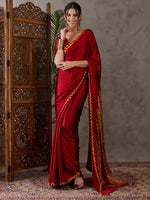 Ajrakh Printed Silk Saree - Red