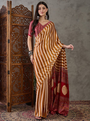 Ajrakh Printed Silk Saree - Mustard
