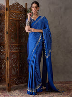 Ajrakh Printed Silk Saree - Blue