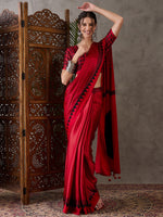 Ajrakh Printed Silk Saree - Red