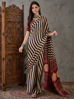 Ajrakh Printed Silk Saree - Black