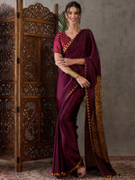Ajrakh Printed Silk Saree - Maroon