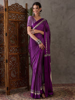Ajrakh Printed Silk Saree - Purple