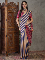 Ajrakh Printed Silk Saree - Dark Blue