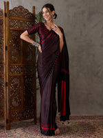 Ajrakh Printed Silk Saree - Black