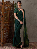 Ajrakh Printed Silk Saree - Green