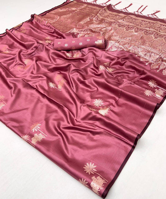 Traditional Pichwai Banarasi Saree - Rose Pink