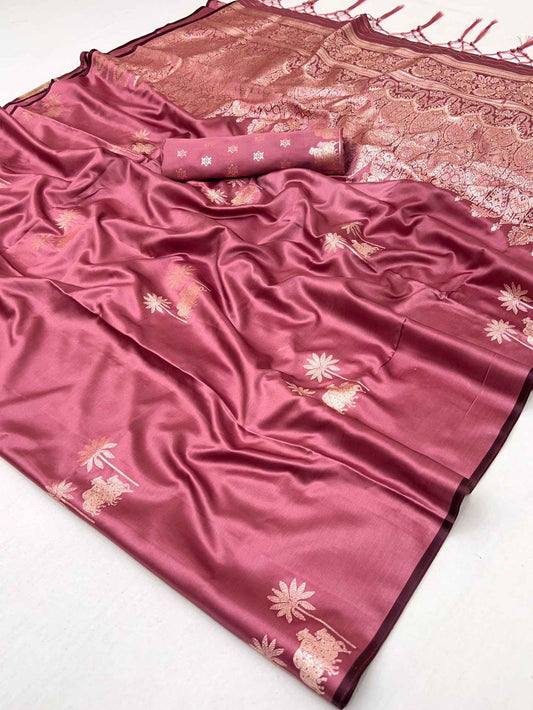 Traditional Pichwai Banarasi Saree - Rose Pink