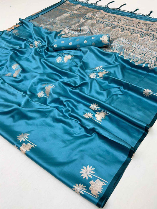 Traditional Pichwai Banarasi Saree - Teal Mist