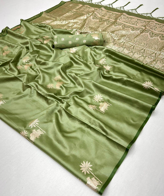 Traditional Pichwai Banarasi Saree - Sage Green