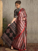 Multicolor Striped Gajji Silk Saree with Contrasting Ajrakh Pallu