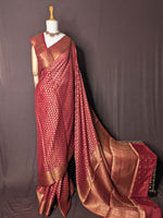 Maroon Pure Khaddi Georgette Banarasi Silk Saree