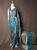 Peacock Blue Pure Khaddi Georgette Banarasi Silk Saree
