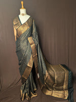 Dark Green Pure Khaddi Georgette Banarasi Silk Saree