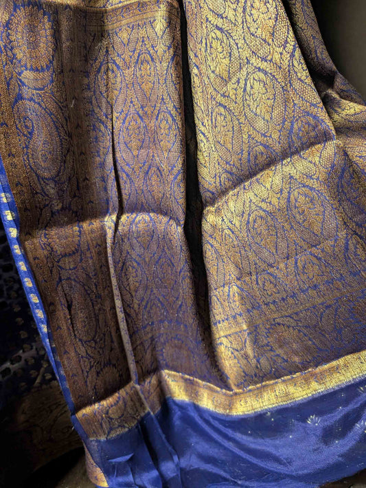 Violet Pure Khaddi Georgette Banarasi Silk Saree