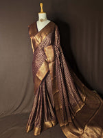 Brown Pure Khaddi Georgette Banarasi Silk Saree