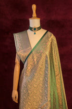 Royal Emerald Green Jamawar Tanchui Banarasi Silk Saree