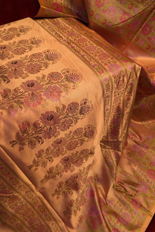 Royalty Blush Pink Jamawar Tanchui Banarasi Silk Saree