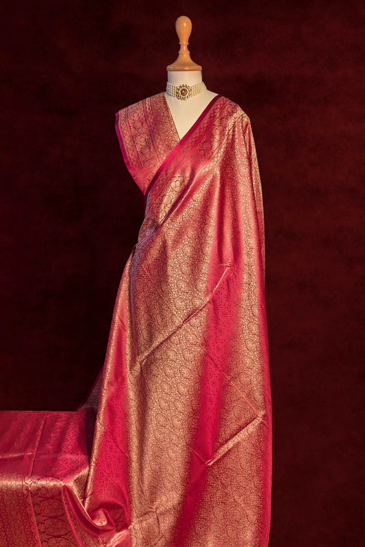 Royalty Crimson Red Jamawar Tanchui Banarasi Silk Saree