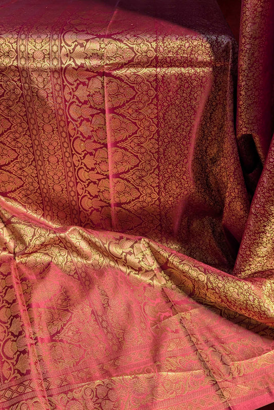 Royalty Crimson Red Jamawar Tanchui Banarasi Silk Saree