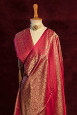 Royalty Crimson Red Jamawar Tanchui Banarasi Silk Saree