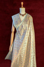 Royalty Icy Mint Green Jamawar Tanchui Banarasi Silk Saree
