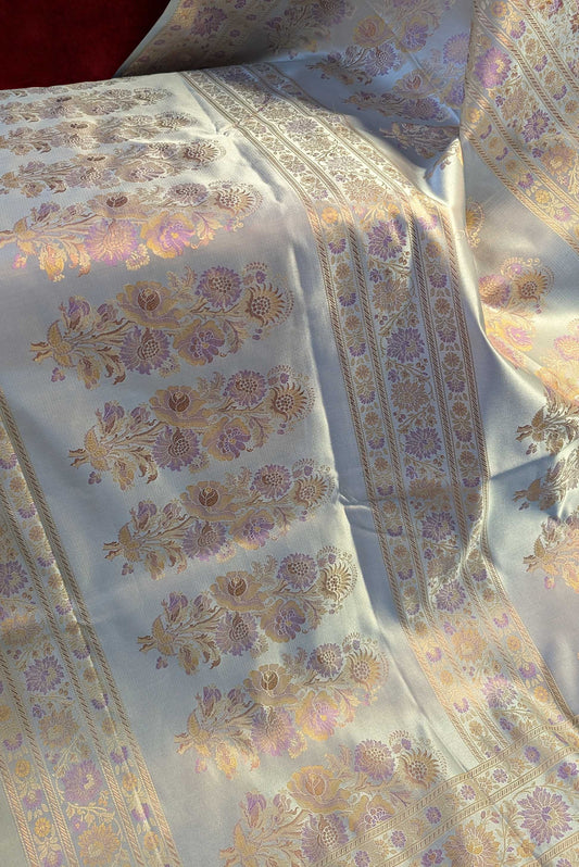 Royalty Icy Mint Green Jamawar Tanchui Banarasi Silk Saree