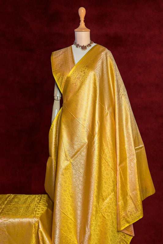 Royalty Mustard Yellow Jamawar Tanchui Banarasi Silk Saree