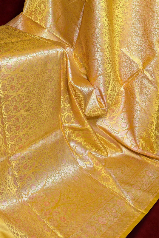 Royalty Mustard Yellow Jamawar Tanchui Banarasi Silk Saree