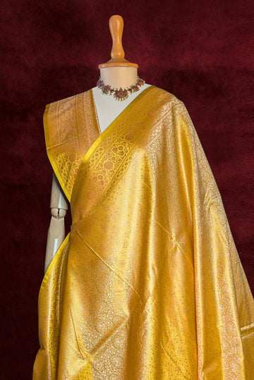 Royalty Mustard Yellow Jamawar Tanchui Banarasi Silk Saree