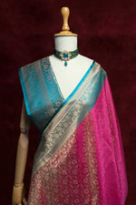 Royalty Rani Pink and Green Jamawar Tanchui Banarasi Silk Saree