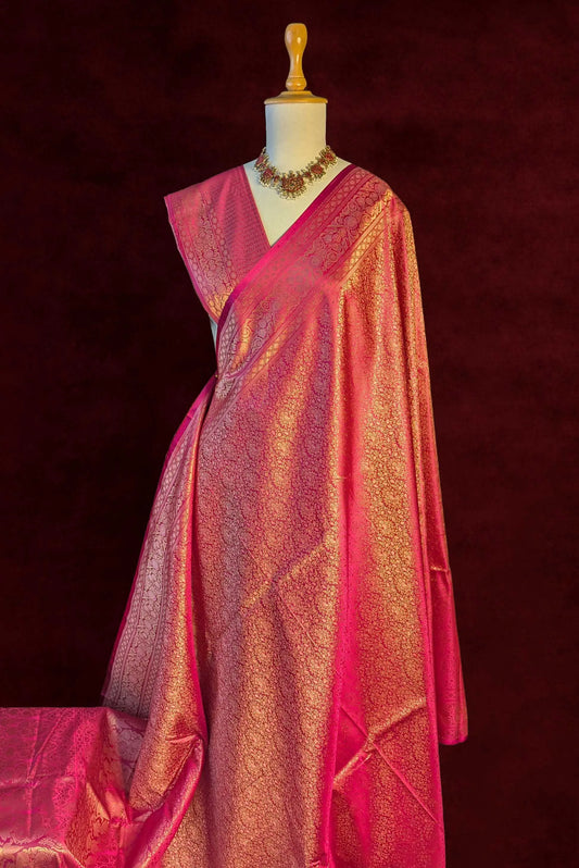 Royalty Rich Rani Pink Jamawar Tanchui Banarasi Silk Saree