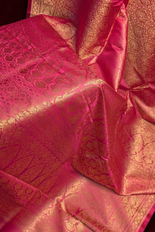 Royalty Rich Rani Pink Jamawar Tanchui Banarasi Silk Saree