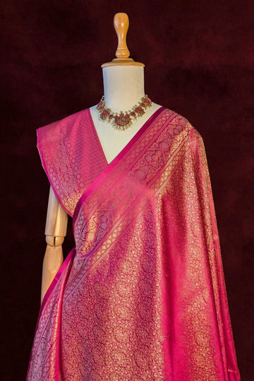Royalty Rich Rani Pink Jamawar Tanchui Banarasi Silk Saree
