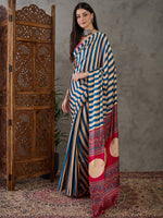 Ajrakh Printed Silk Saree - Blue