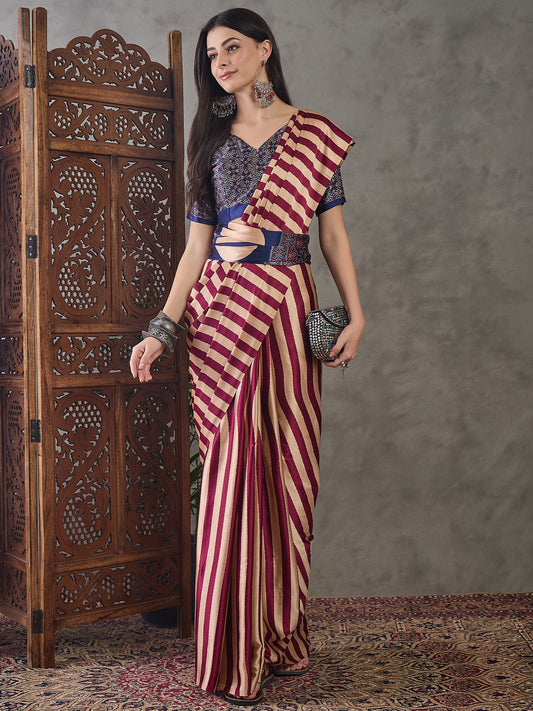 Ajrakh Printed Silk Saree - Maroon