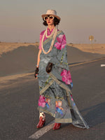 Printed Tussar Silk Saree - Slate Grey