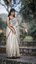 Metallic Tissue Saree - White - - Laxha Clothing - www.laxhaclothing.com