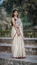 Metallic Tissue Saree - White - - Laxha Clothing - www.laxhaclothing.com