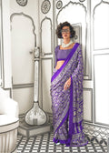 Ajrakh Printed Satin Saree - Purple - - Laxha Clothing - www.laxhaclothing.com