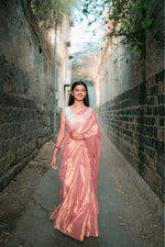 Metallic Tissue Saree - Rose Gold