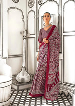 Ajrakh Printed Satin Saree - Red