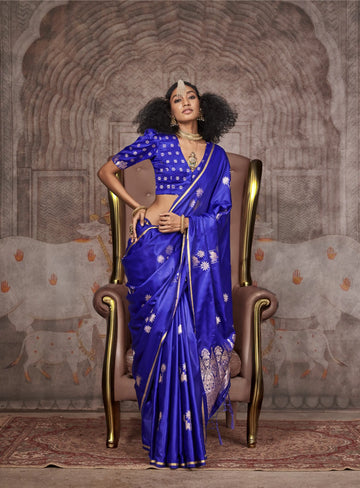 Traditional Pichwai Banarasi Saree - Electric Blue