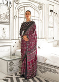 Ajrakh Printed Satin Saree - Maroon - - Laxha Clothing - www.laxhaclothing.com